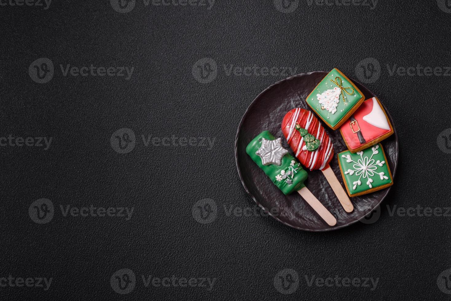 Natural popsicle ice cream on a stick in the style and colors of Christmas photo