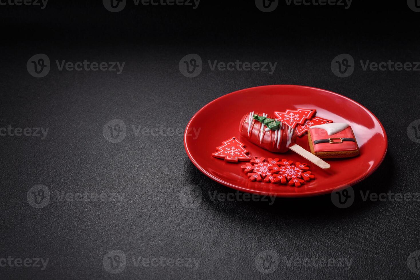 Natural popsicle ice cream on a stick in the style and colors of Christmas photo