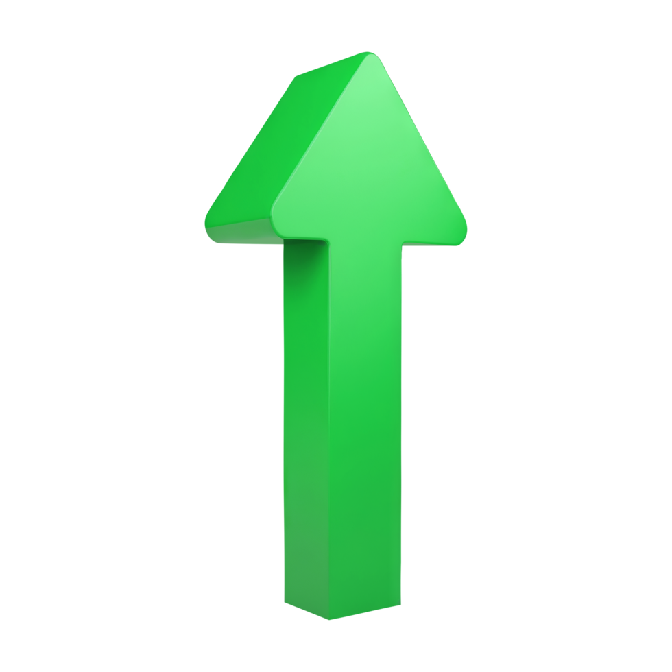 3D Green arrow pointing up on transparent background png