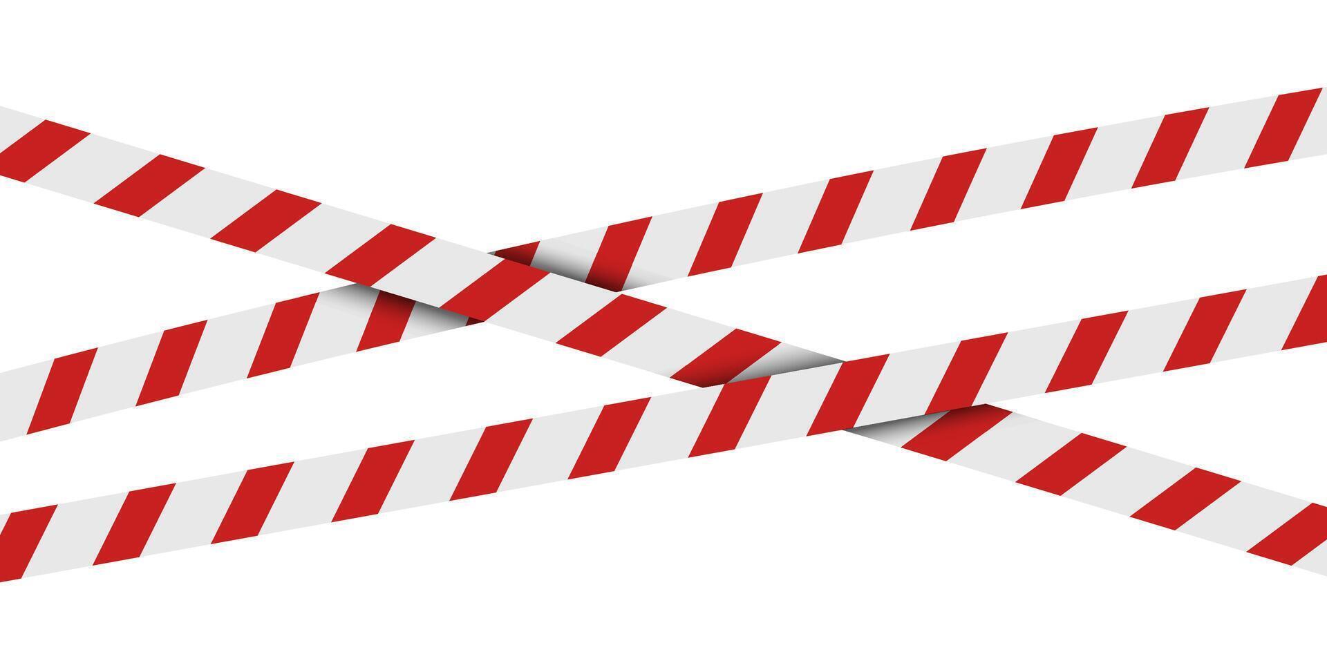 Isolated crossed warning tape with red and white stripes. Caution ribbon. vector