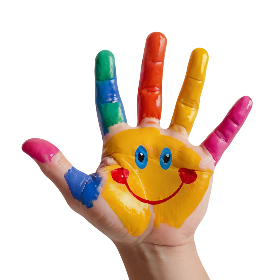 Colorful child hands smile painted with smile on transparent background png