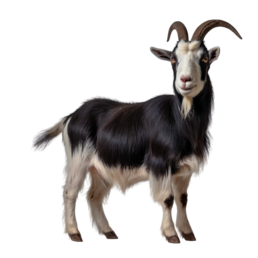 black white Big goat with horns on transparent background png