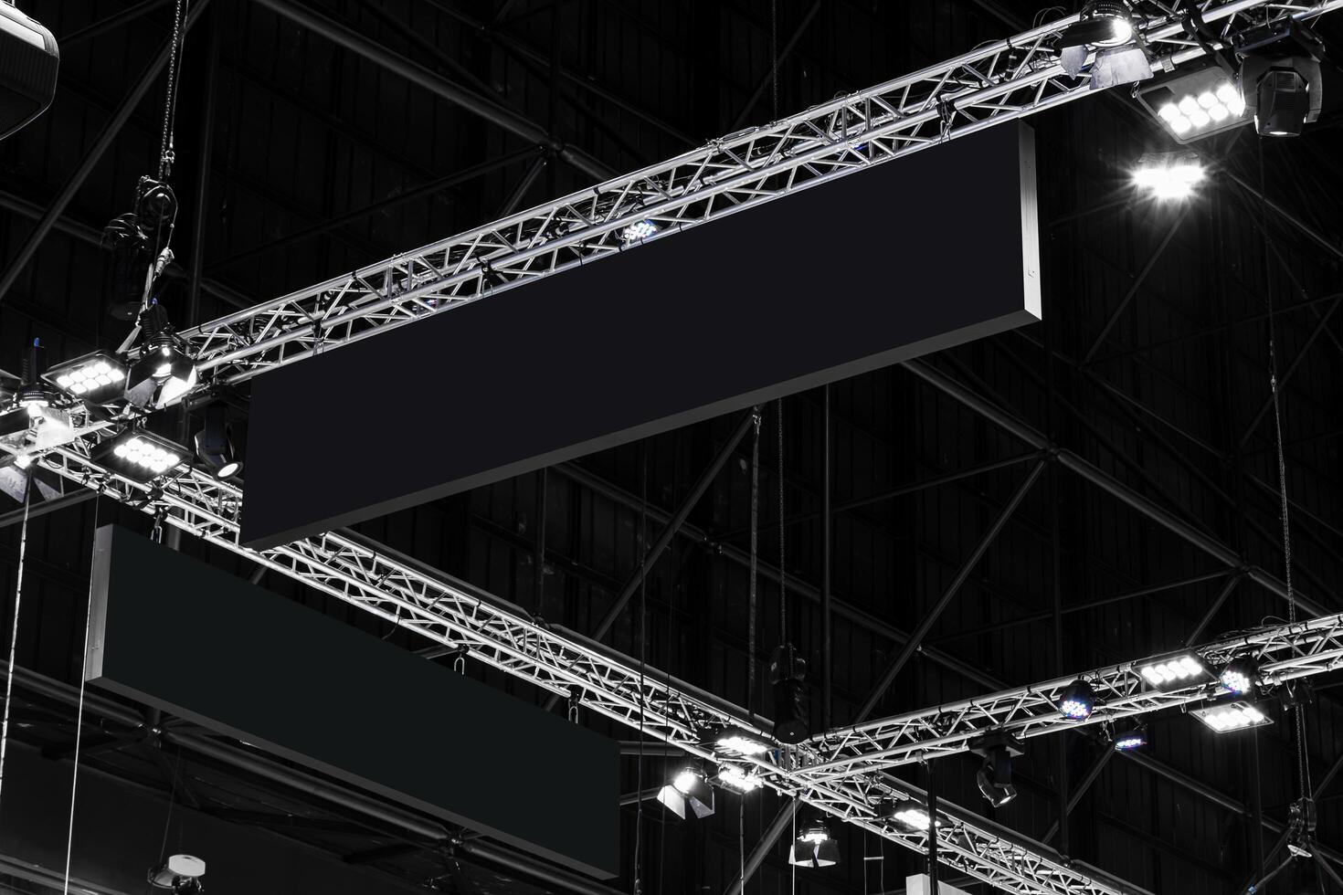 Hanging mock up black banner billboard. Clipping path for mock up photo