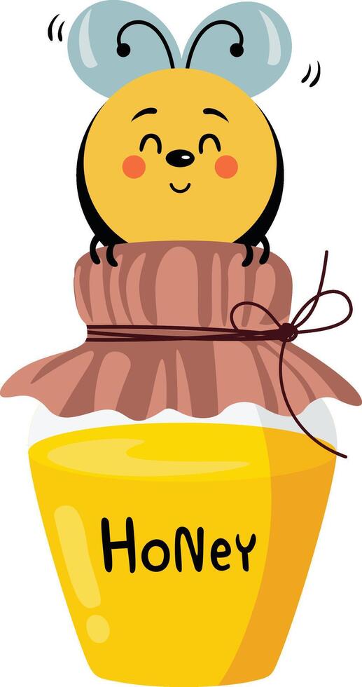 Cute bee on top of honey jar vector