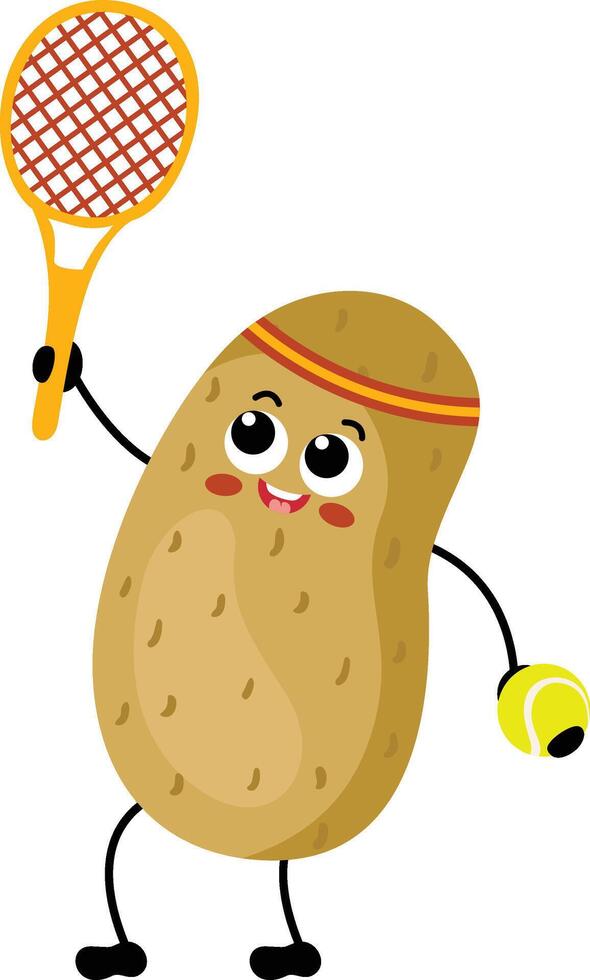 Cute potato mascot character playing tennis vector