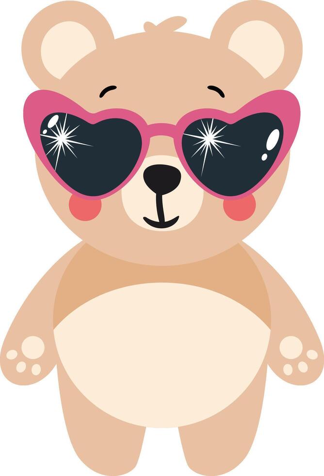 Cool super star teddy bear with heart sunglasses vector