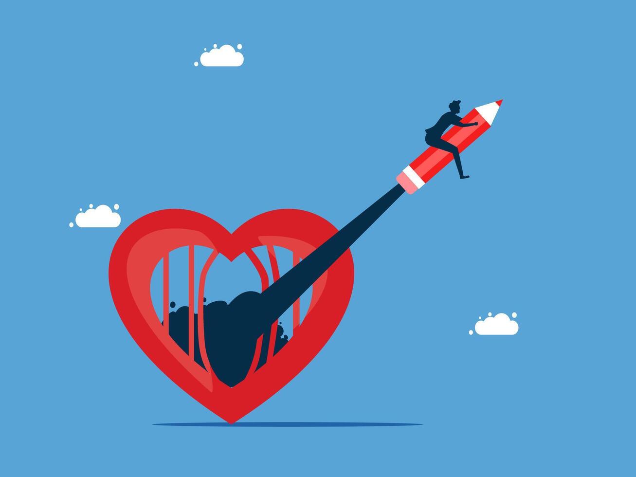 man flying through heart with rocket vector