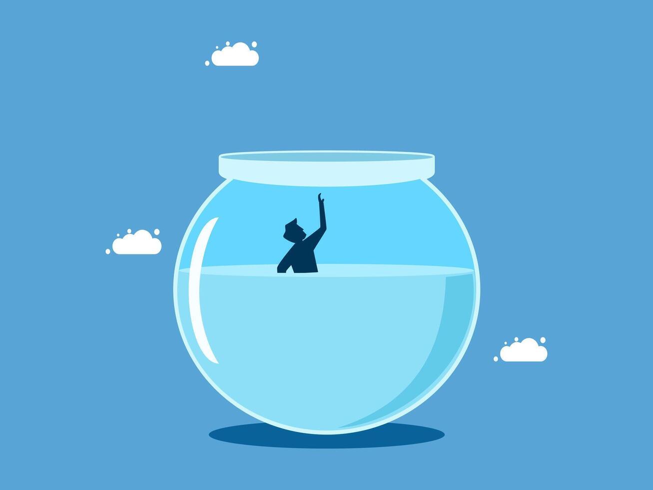a person is standing in a fish bowl with a cloud in the background vector