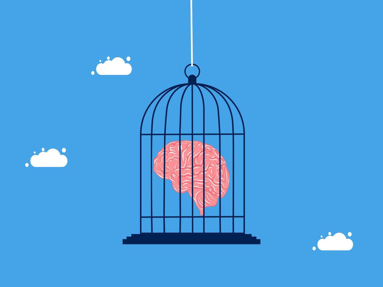 a brain inside a cage with clouds in the background vector