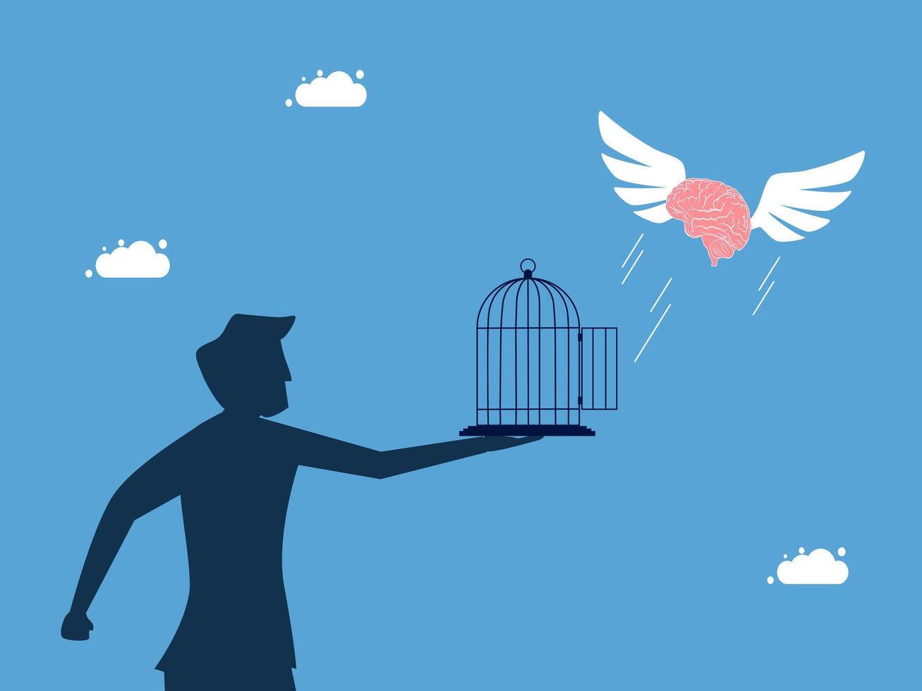 businessman in a suit holding a bird cage with an angel on it vector