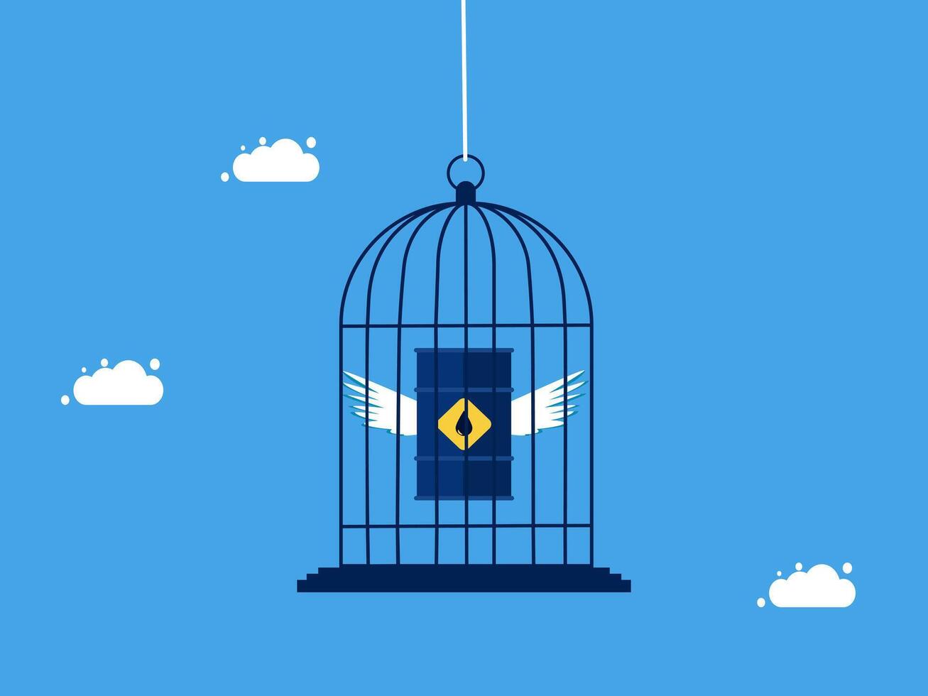 a bird in a cage with wings and a blue sky vector