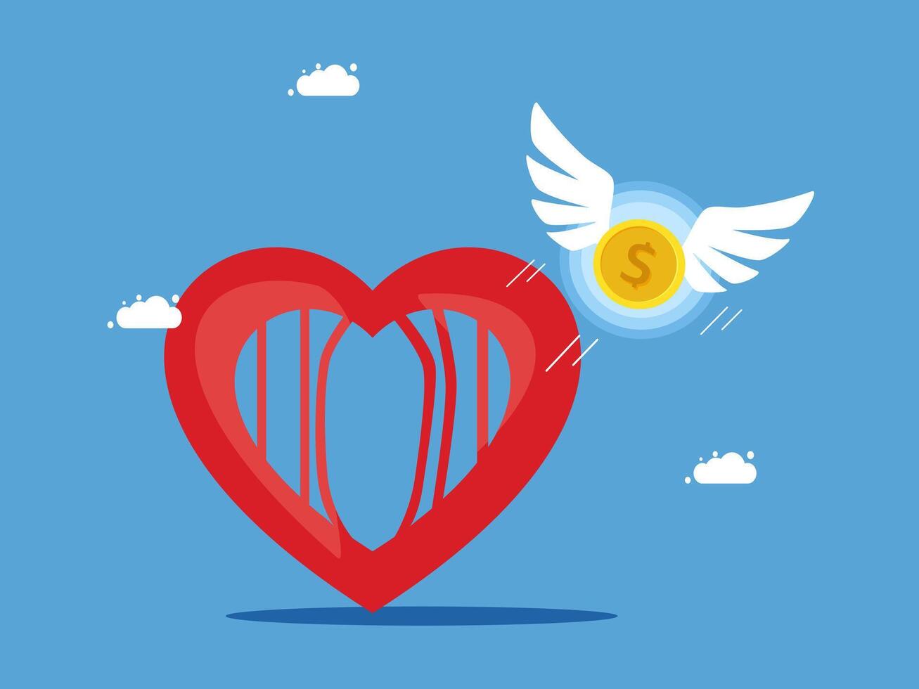 a heart with a dollar coin falling from it vector