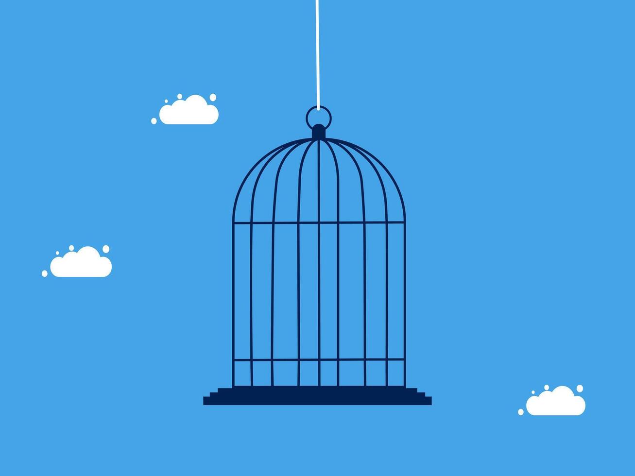 a bird in a cage hanging from a wire vector