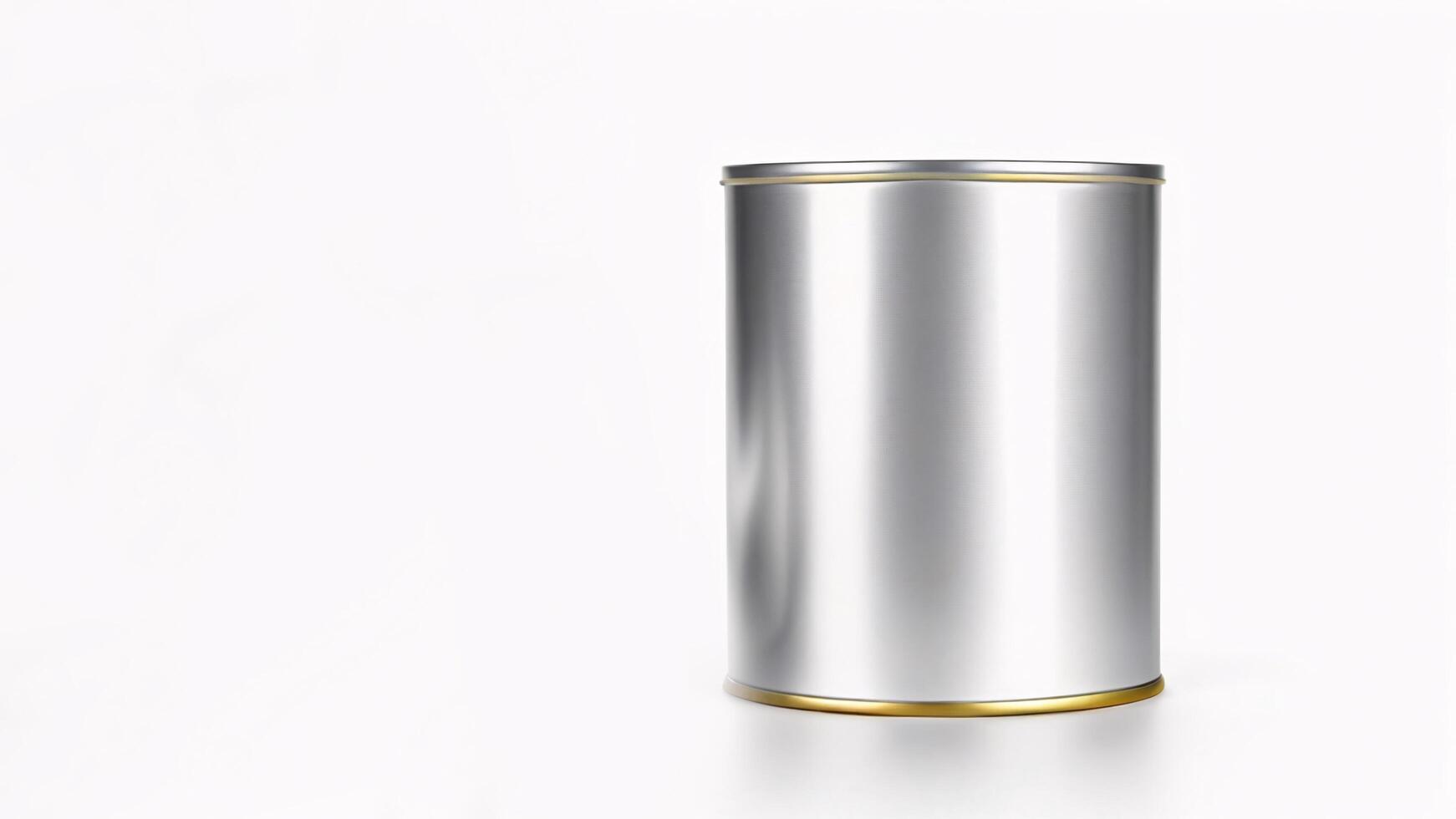 Silver can with gold trim isolated on white background. photo