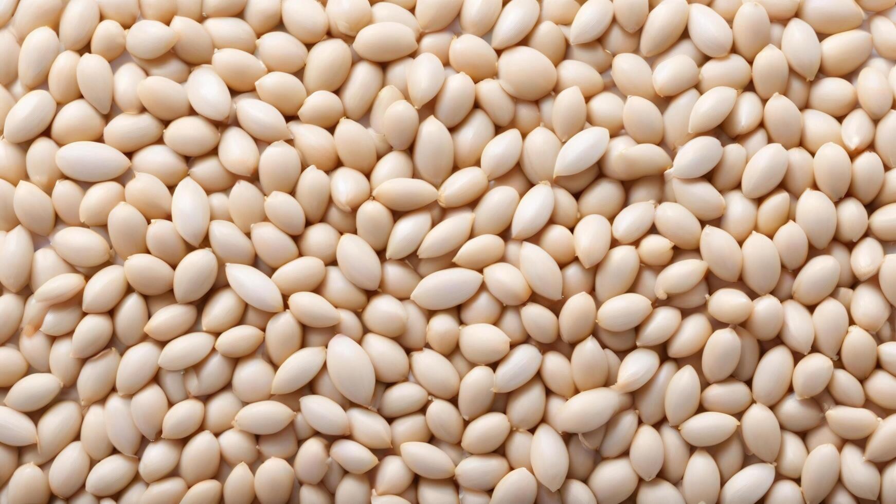 Close-up shot of a pile of small, white, oval-shaped seeds. photo