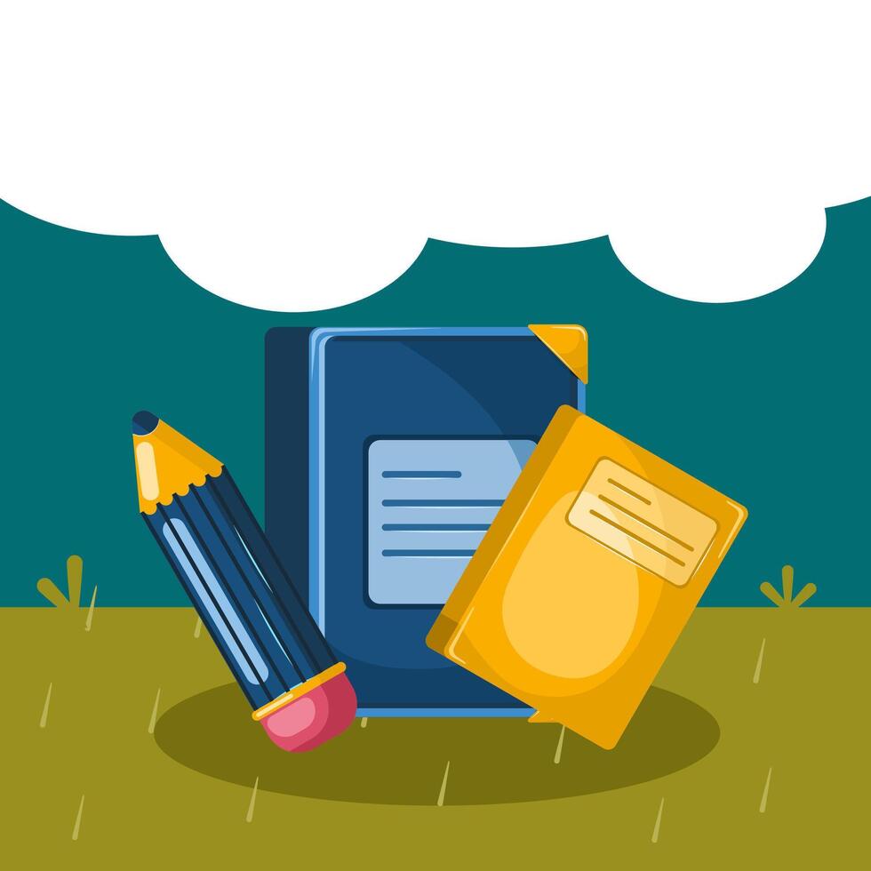 Flat illustration back to school with pencil and books vector