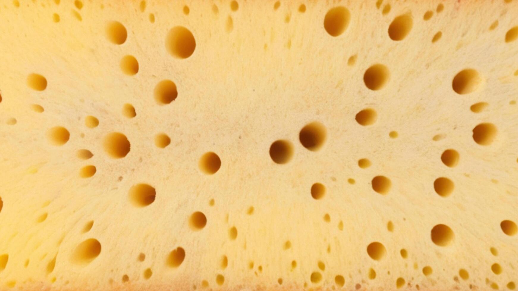 Close-up of the surface of swiss cheese with holes. photo