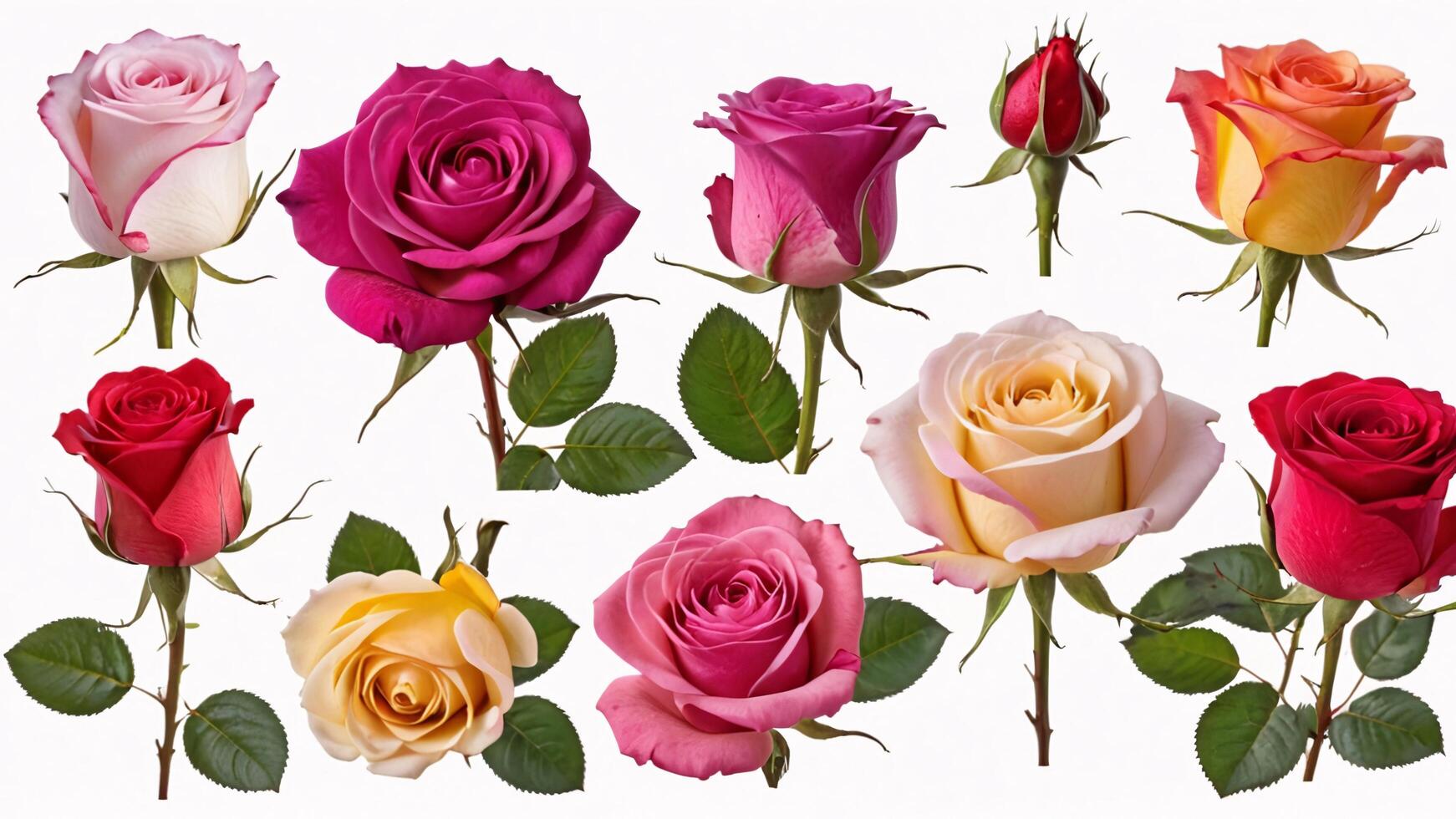 Colorful roses isolated on white background. photo