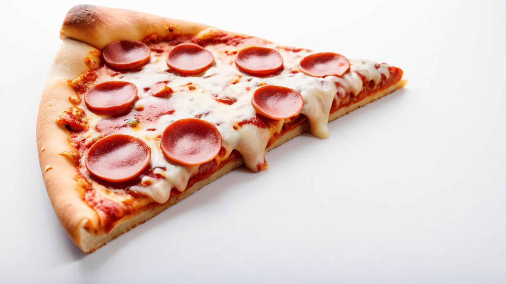 A single slice of pepperoni pizza isolated on white. photo