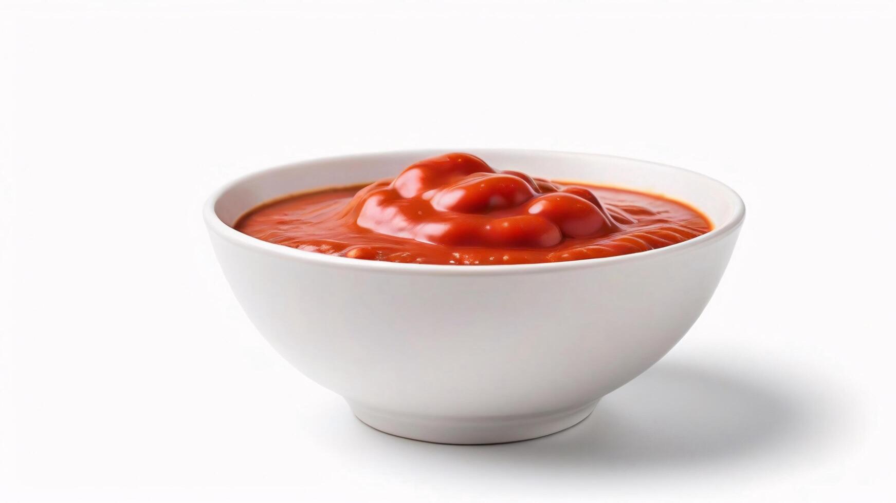 Close-up of a white bowl filled with red sauce. photo