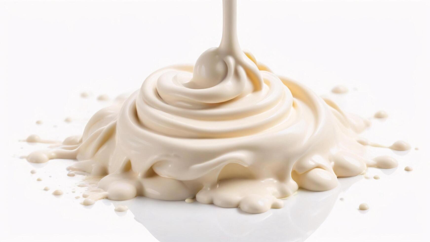 Creamy white liquid pouring and splashing on white background. photo