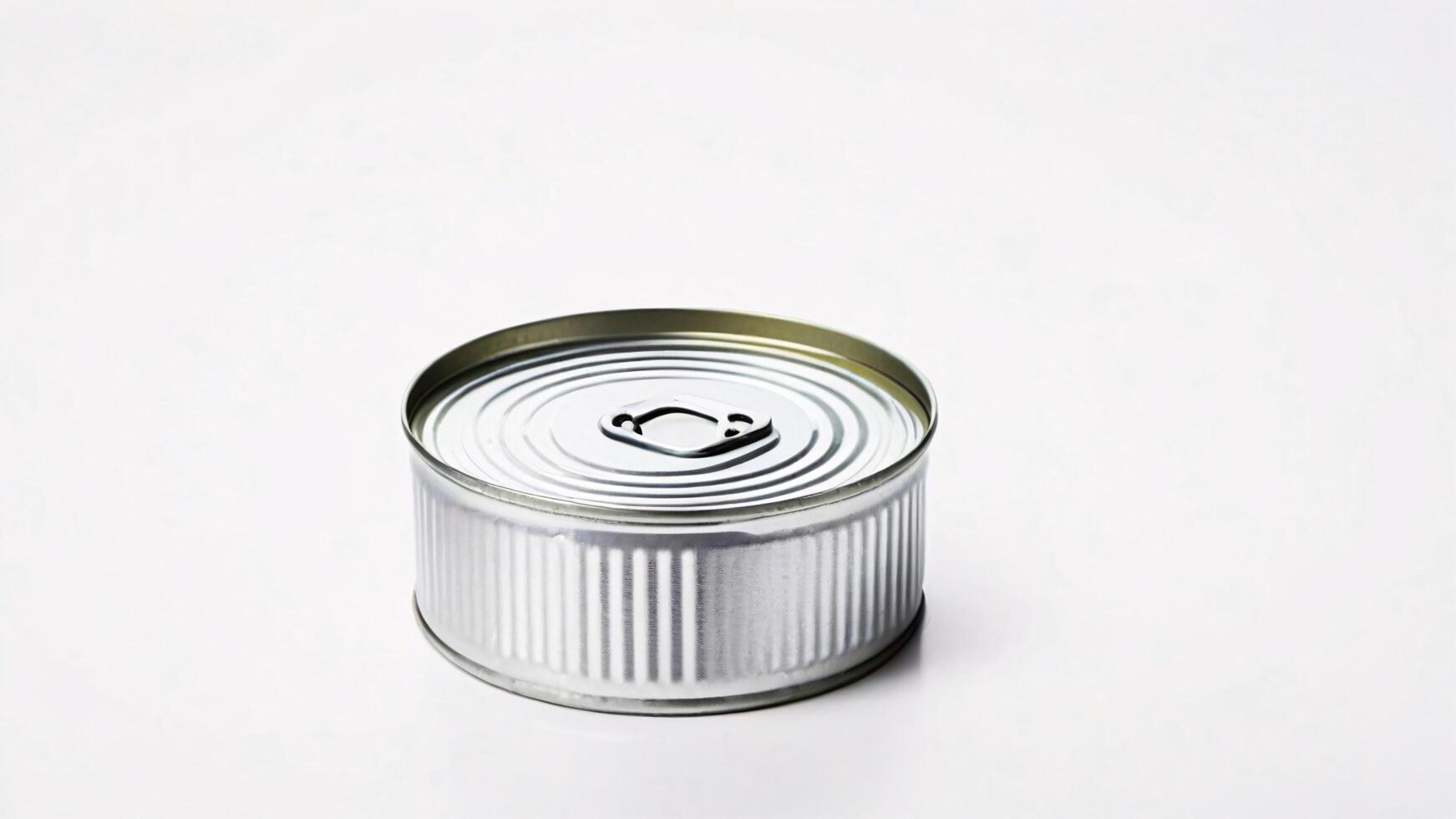 Closed metal can with a pull tab on a white background. photo