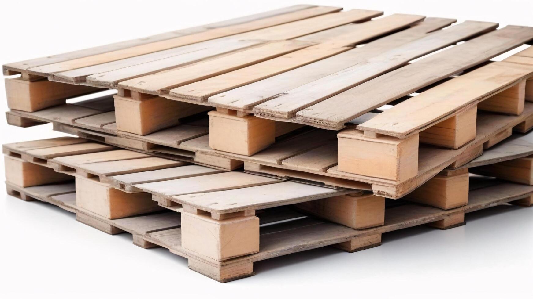 Stacked wooden pallets isolated on white background. photo