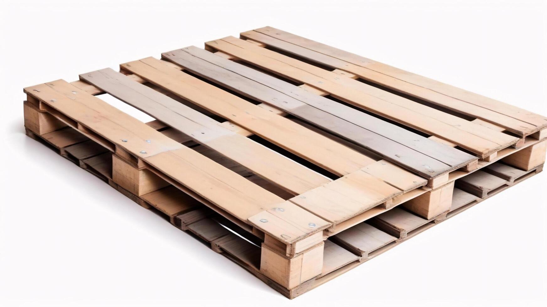 A close-up of a wooden pallet isolated on a white background. photo