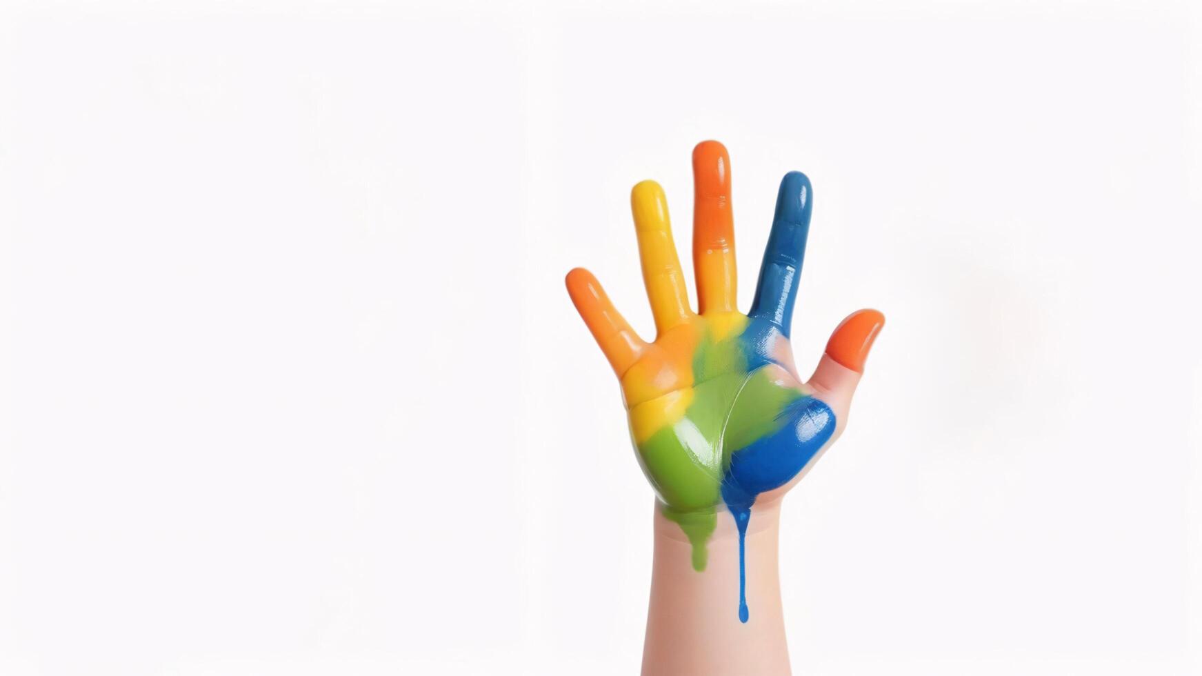 Hand painted with colorful paint isolated on white background. photo