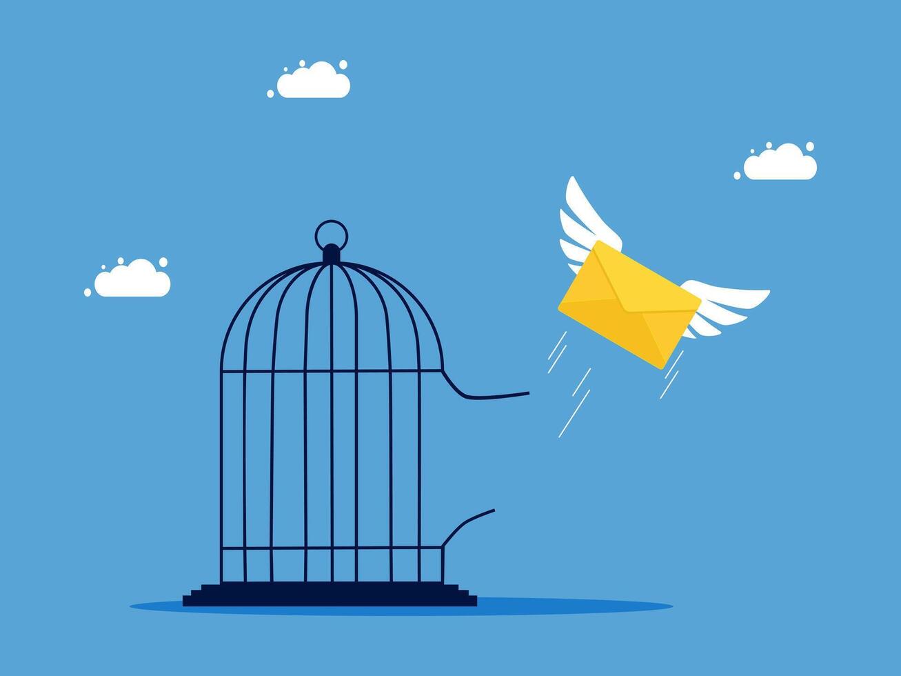 email envelope flying out of a bird cage vector