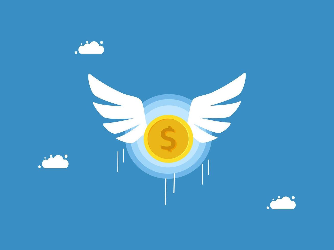 a dollar coin with wings and clouds vector