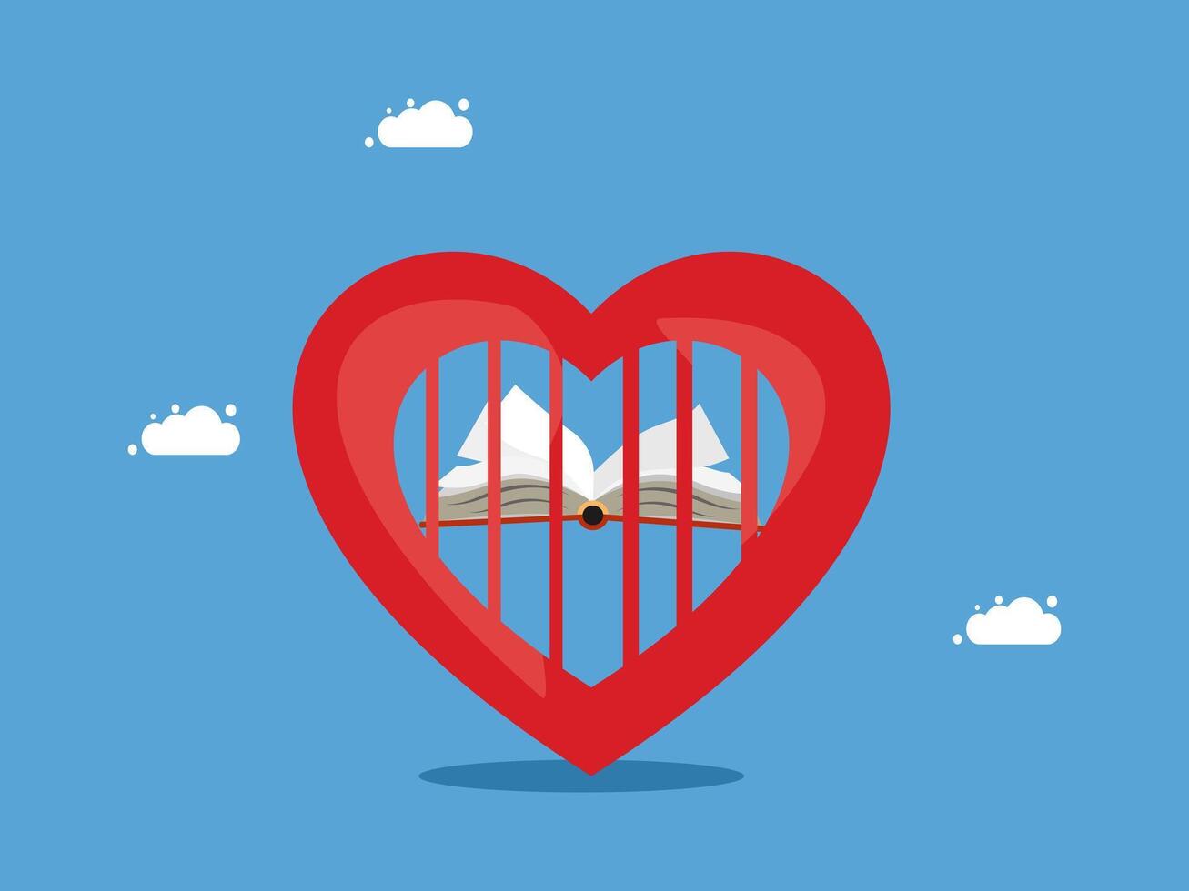an open book inside a heart shaped cage vector