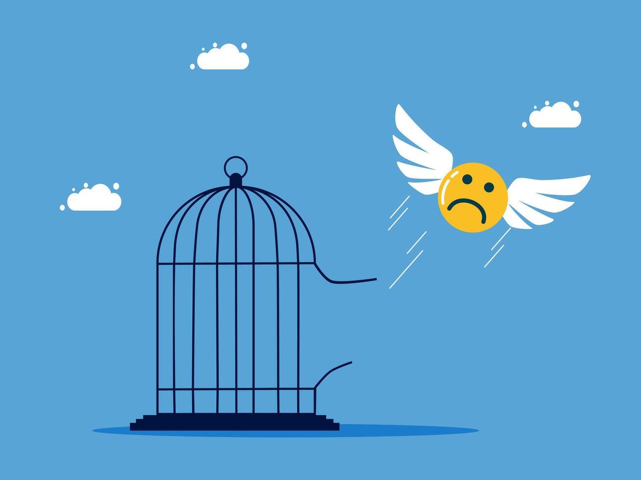 a sad face with a bird in a cage, with a smiley face in the cage, vector