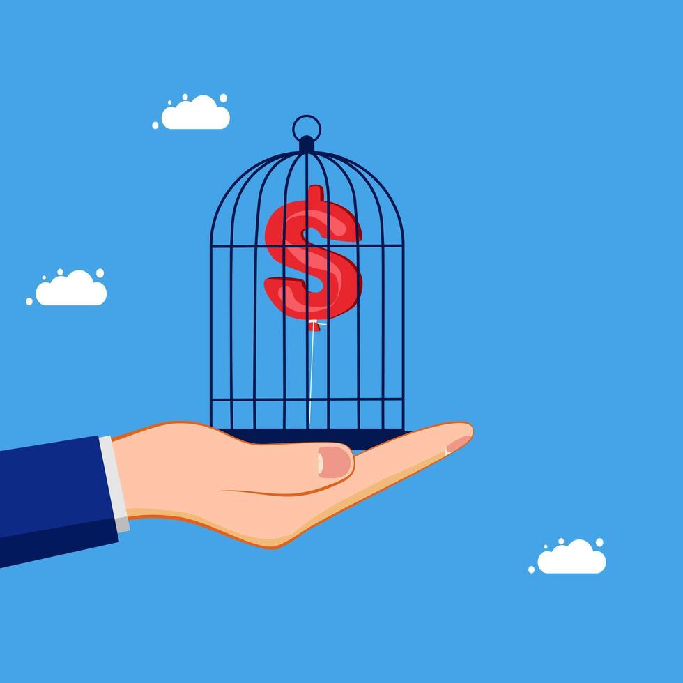 hand holding a cage with dollar sign, concept of money saving vector