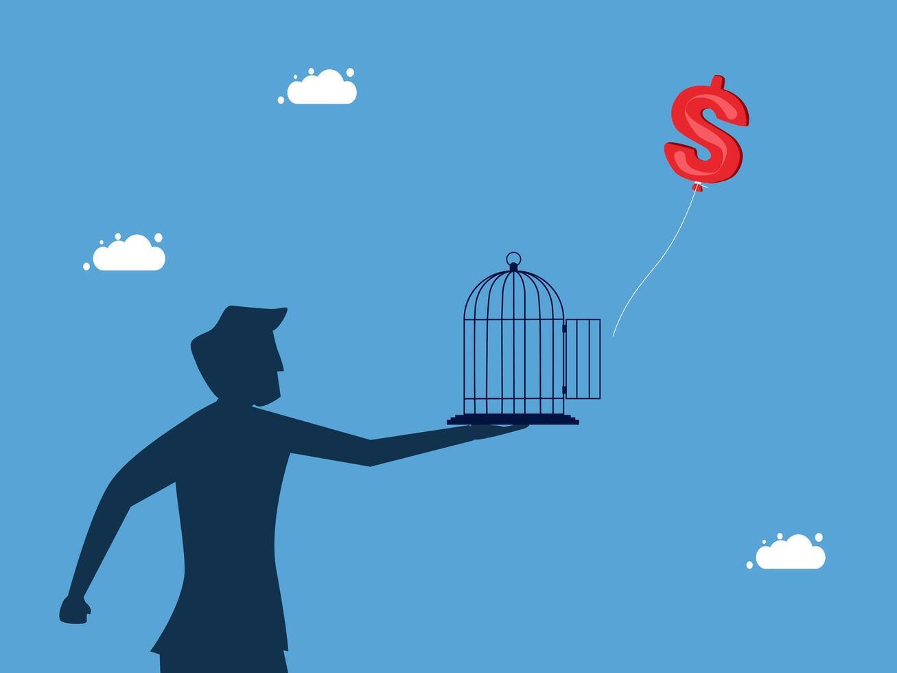 man holding a bird cage with a dollar sign vector