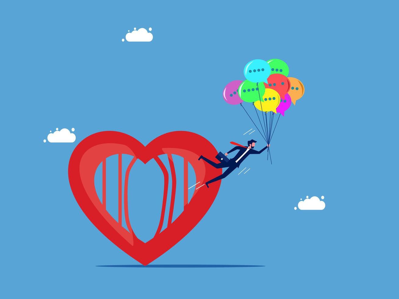 businessman is flying through a heart with balloons vector