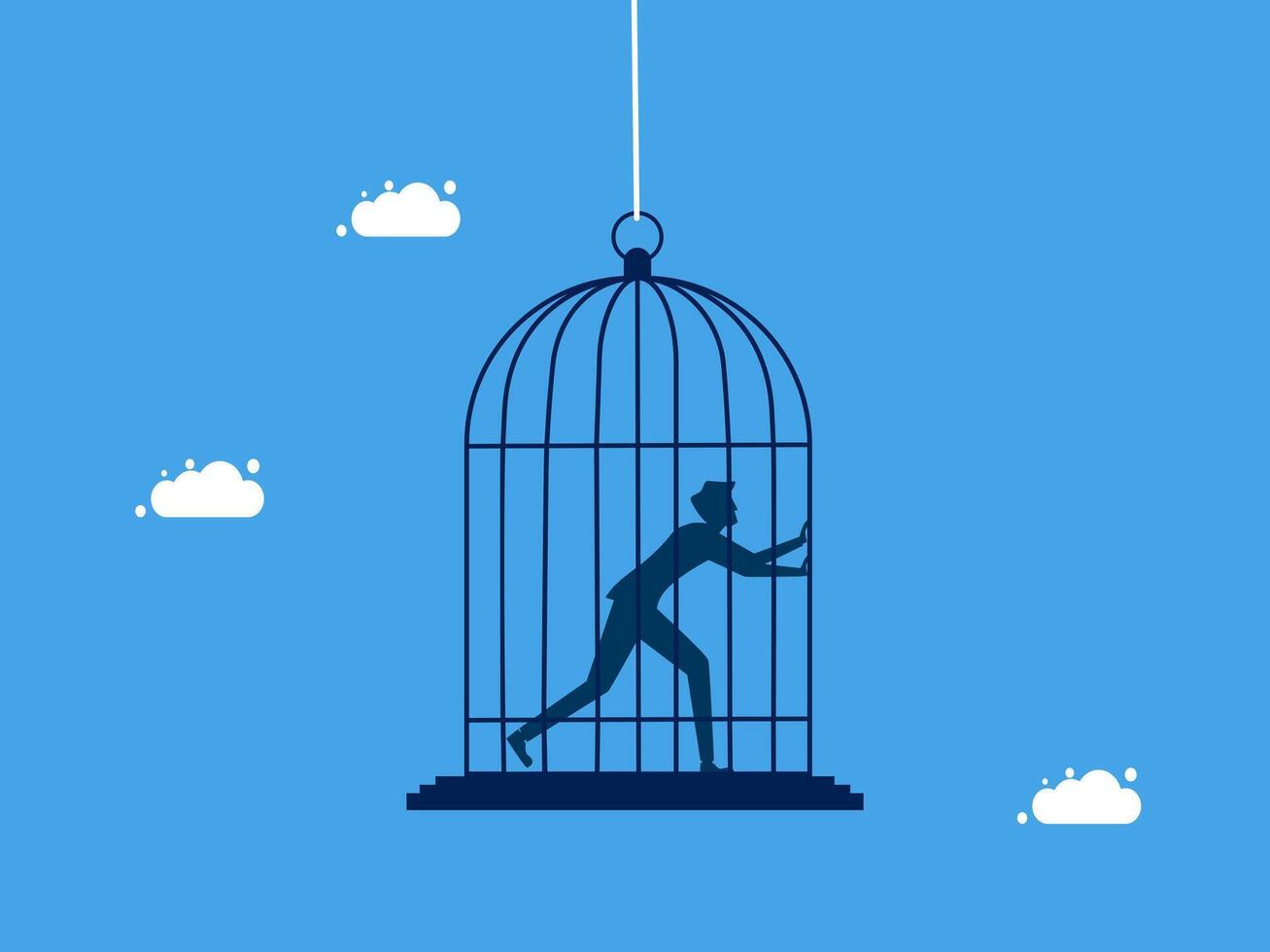 man is walking in a cage with a bird vector