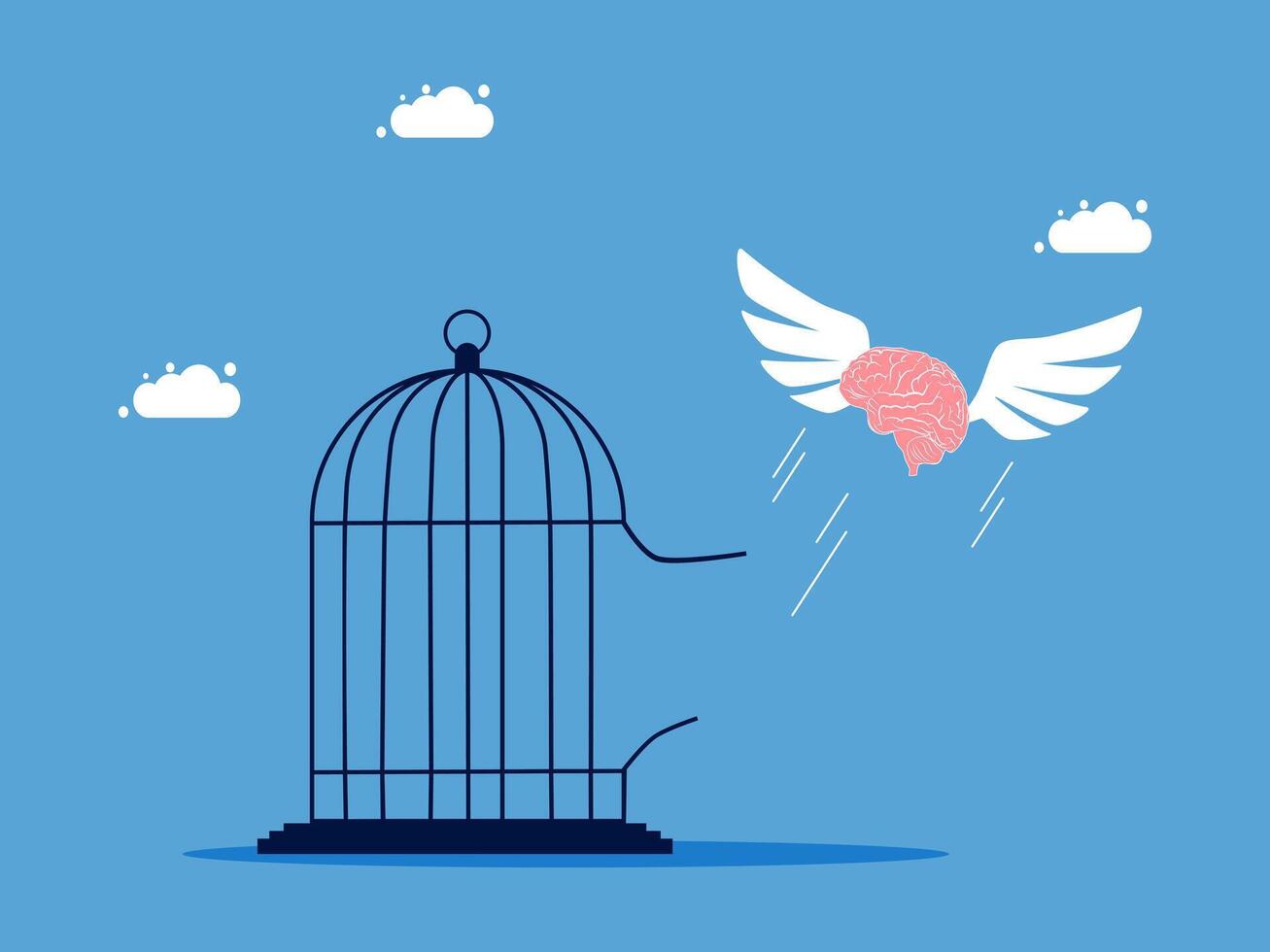 a brain in a cage with wings flying away from it vector