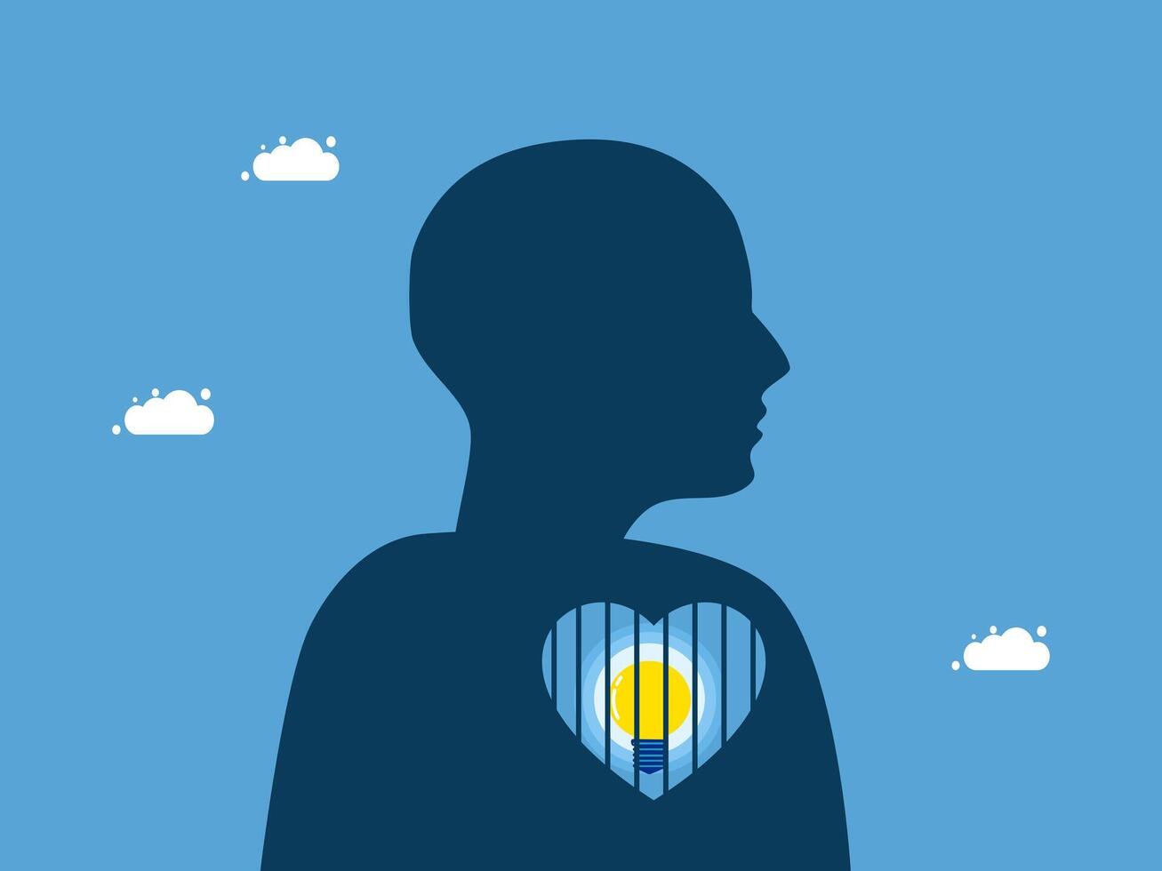 a silhouette of a man with a light bulb in his chest vector