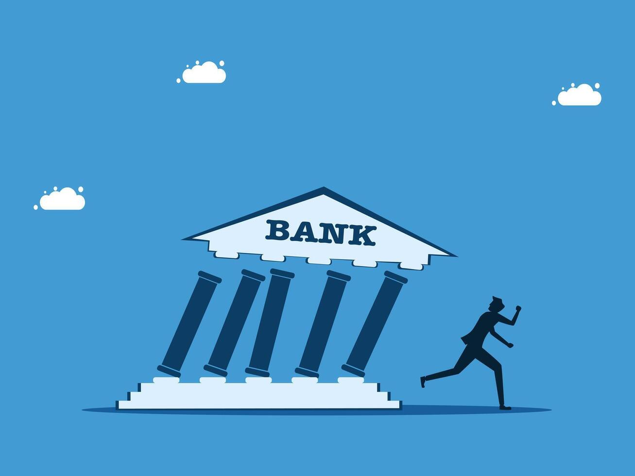 businessman is walking towards a bank building with money falling from it vector