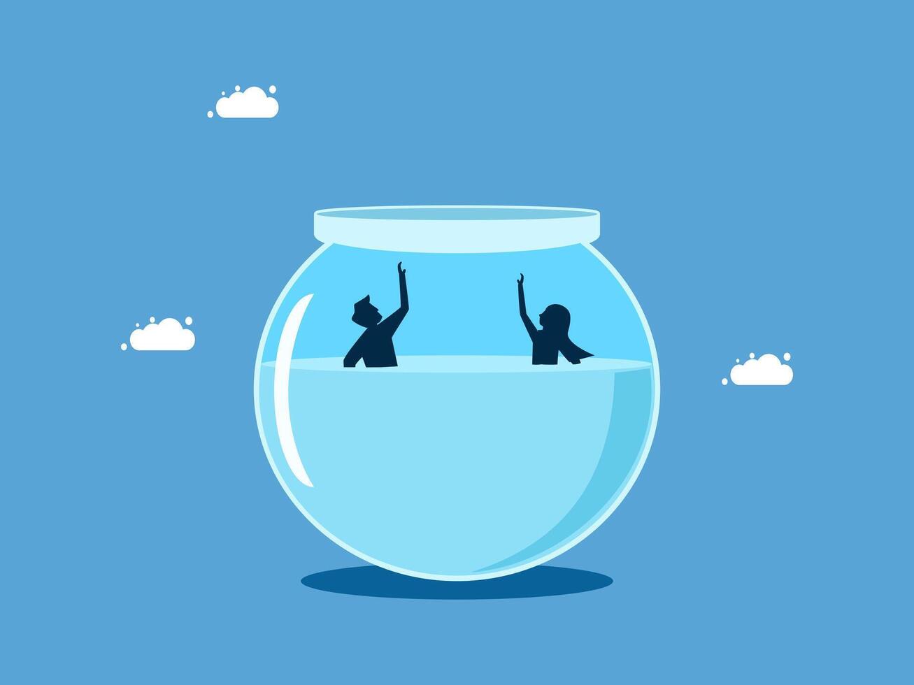 two people are in a fish bowl with water vector