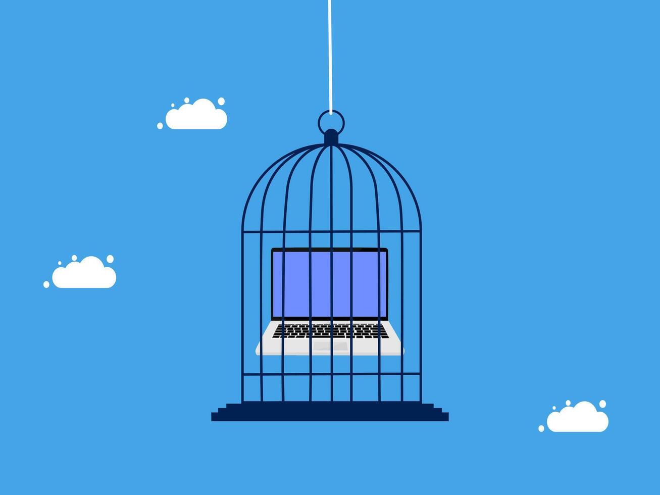 a laptop is in a cage with a bird vector