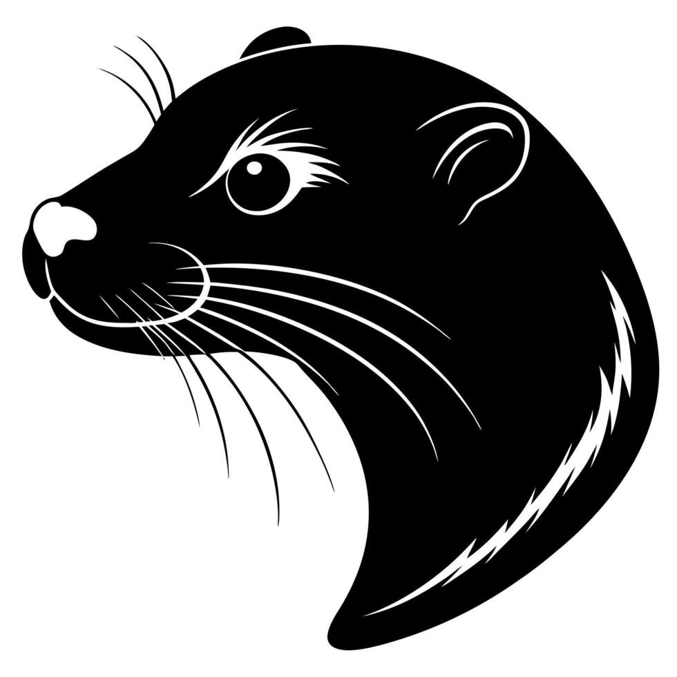 A black and white illustration of a otter head vector