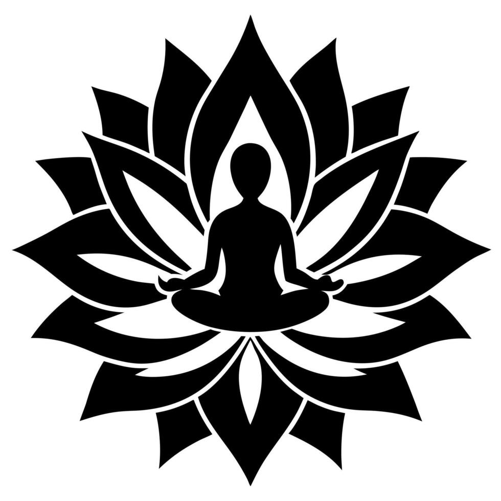 Beautiful Yoga Silhouette of Woman in Lotus Pose for Fitness and Mindfulness Art vector