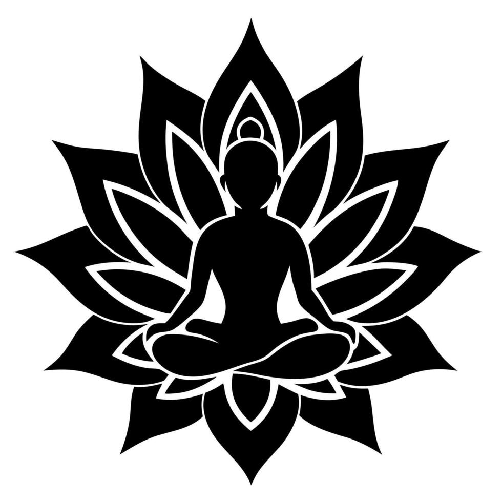Tranquil Yoga Silhouette of Woman in Lotus Pose for Relaxation and Health Art vector