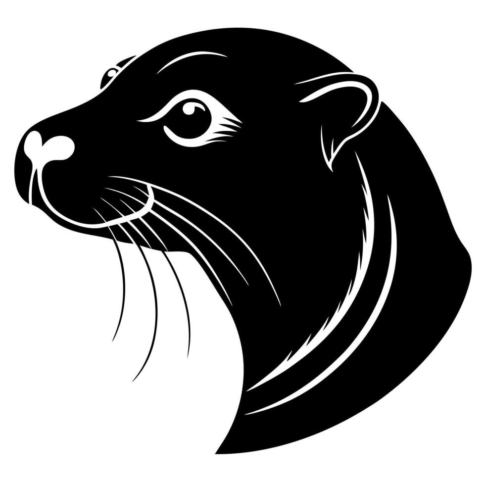 A black and white illustration of a otter head vector