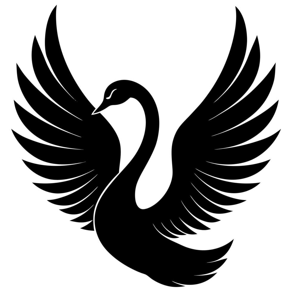 Beautiful Swan with Wings Spread Silhouette for Creative Illustrations vector