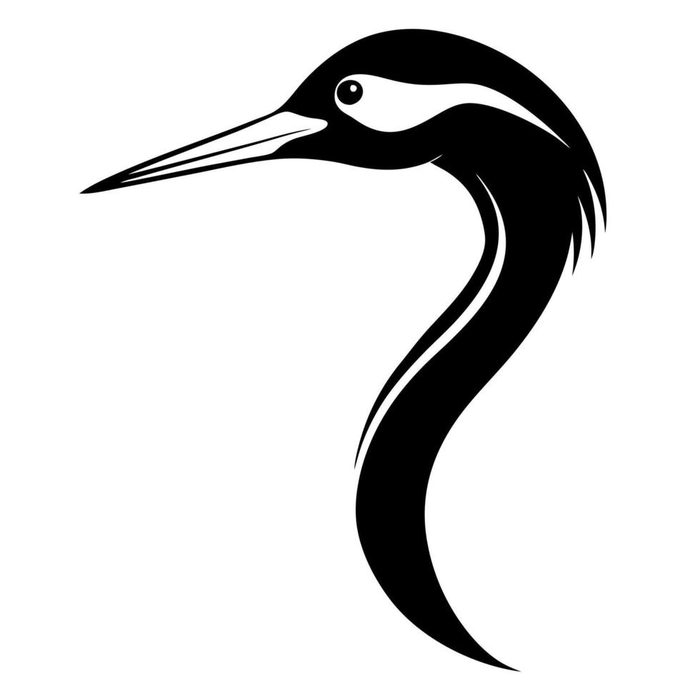 Crane Head Silhouette Illustration for Wildlife Art and Designs vector