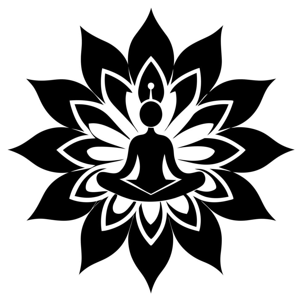 Serene Woman Yoga Pose in Lotus Silhouette for Mindfulness and Fitness Illustrations vector