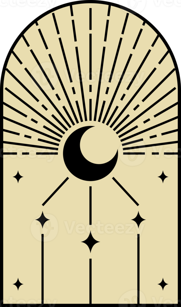 black crescent moon stars with light ray on brown frame magic boho png